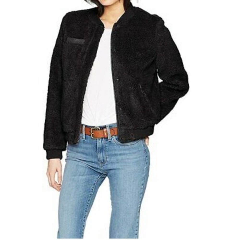 LEVI'S Furry Fleece Sherpa Shearling Plush Teddy Casual Bomber Jacket | Size XS
